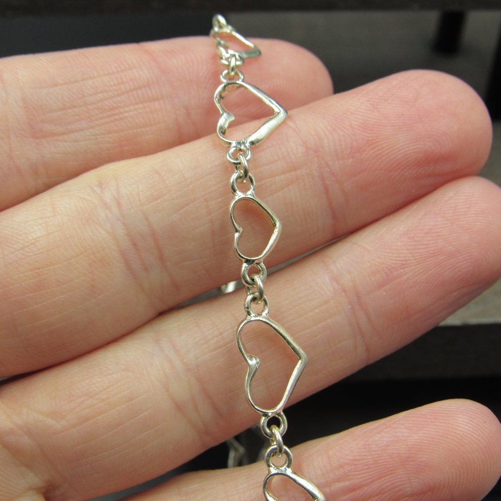 8" Sterling Silver Plain Multiple Hearts Love Bracelet Vintage